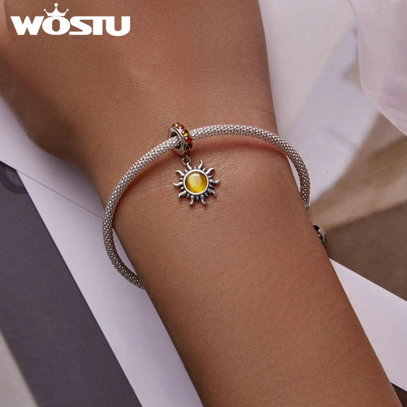 WOSTU 925 Sterling Silver Dreamcatcher Charm Koi Fish Dangle Heart Travel Pendant Fit Original Bracelet For Women Fine Jewelry