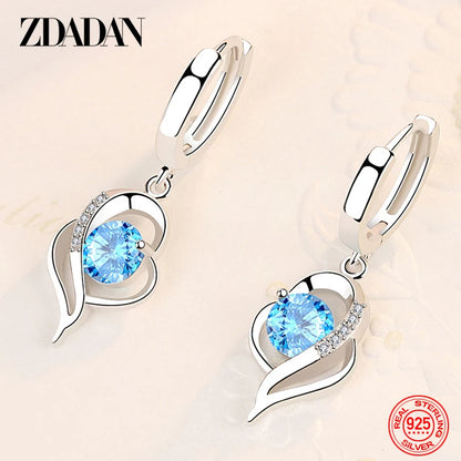 ZDADAN 925 Sterling Silver Crystal Zircon Earring For Women Fashion Jewelry