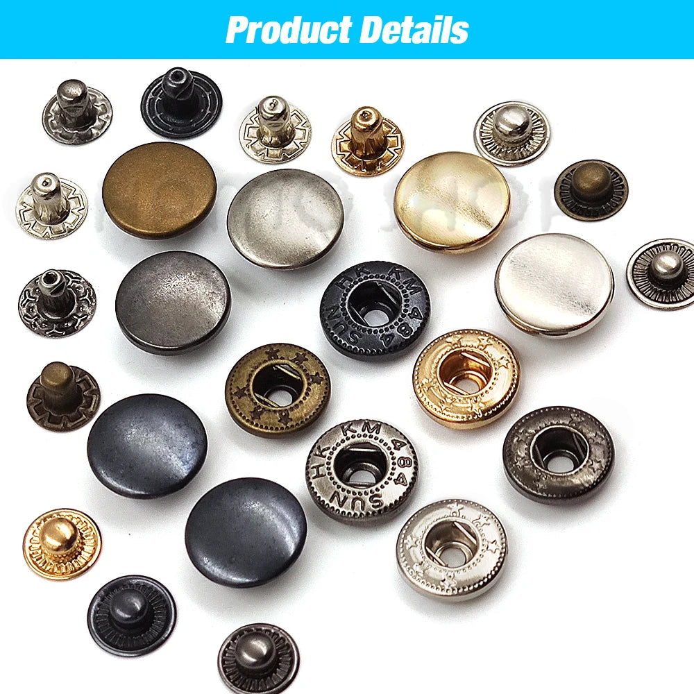 50set Snap Fasteners Metal Snaps Press Button Studs Optional Installation Tools Kit For Leathercraft Clothes Garment Bags Shoes