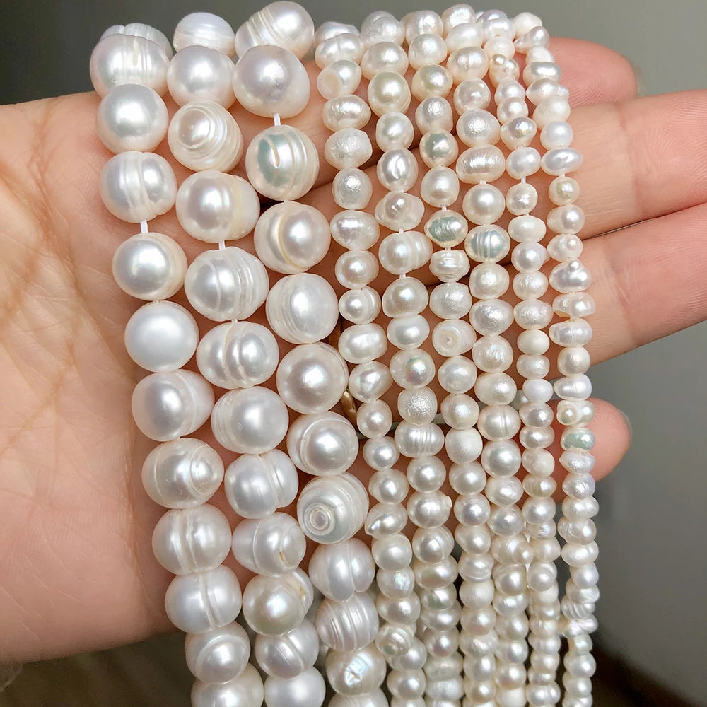 Natural White Freshwater Pearls Beads Irregular Round Cultured Pearls For DIY Women Handmade Bracelet Accessories 15''inches