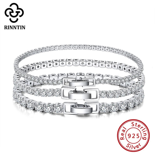 Rinntin 925 Sterling Silver Tennis Bracelets For Women Luxury 2mm 3mm 4mm Cubic Zirconia Shiny Tennis Bracelets Jewelry SB91