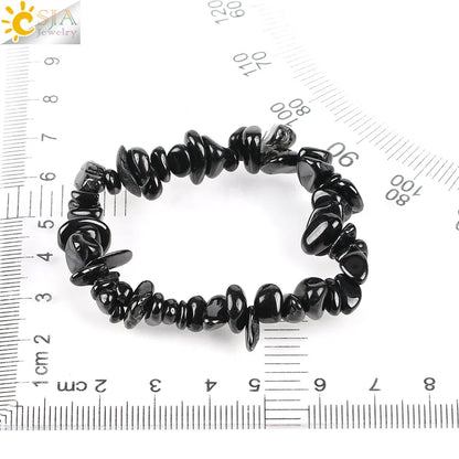 CSJA Black Tourmaline Bracelets for Women Crystal Bracelets Chip Beads Chakra Natural Gem Stone Reiki Healing Meditation E705