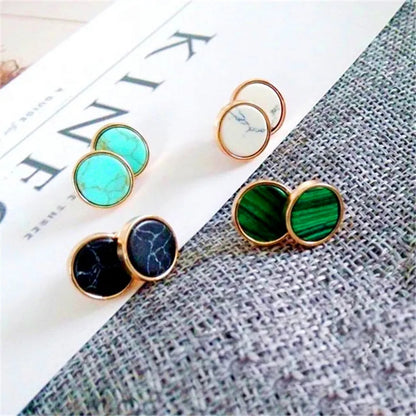 Fashionable geometric round earrings popular vintage studs exquisite stone earrings accessories gift