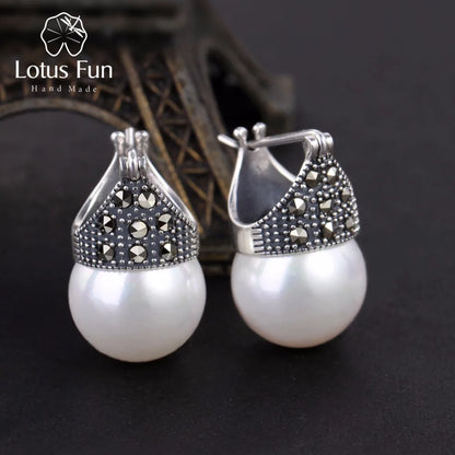 Lotus Fun Real 925 Sterling Silver Natural Mother of Pearl Earrings Fine Jewelry Vintage Fashion Drop Earrings for Women Brincos