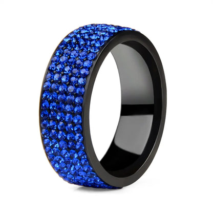 High Quality Punk Rock Stainless Steel Black Ring Men Blue Red Green Crystal Ring For Women Wedding Ring Jewelry 6 7 8 9 10 11