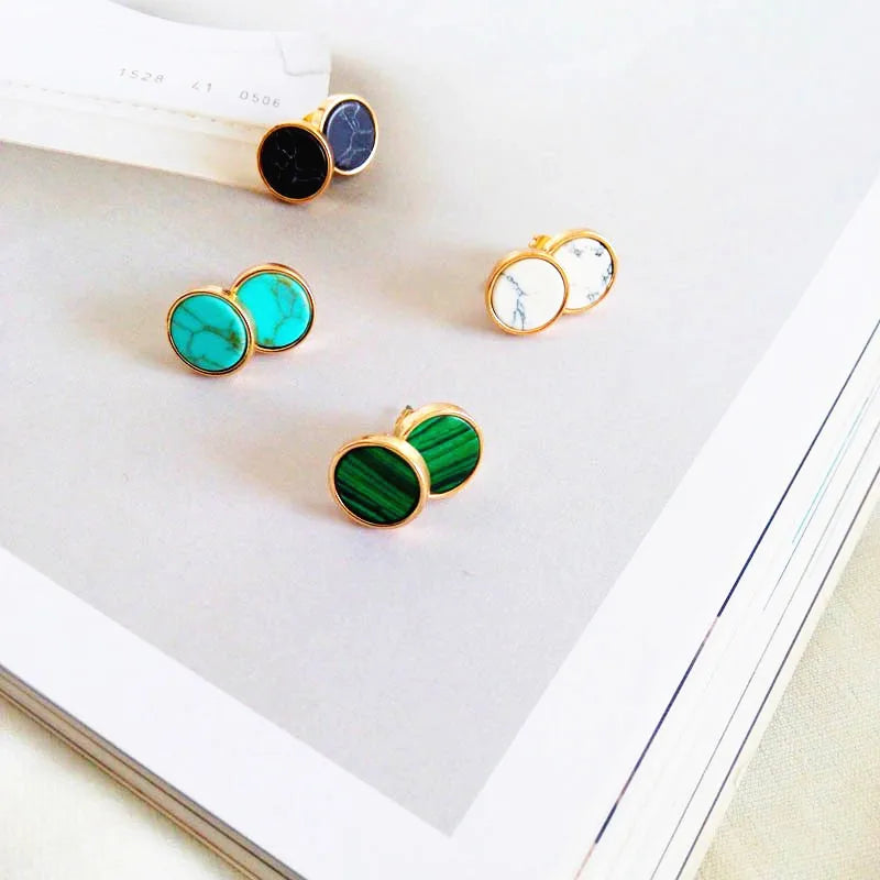 Fashionable geometric round earrings popular vintage studs exquisite stone earrings accessories gift