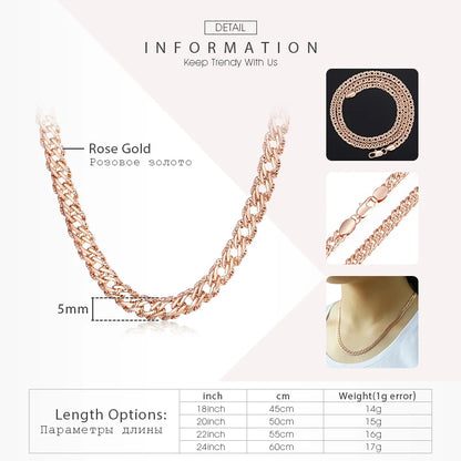 Trendsmax Necklaces for Women Men 585 Rose Gold Color Venitian Curb Link Chain Necklace 45cm 55cm 60cm Fashion Jewelry KGN453