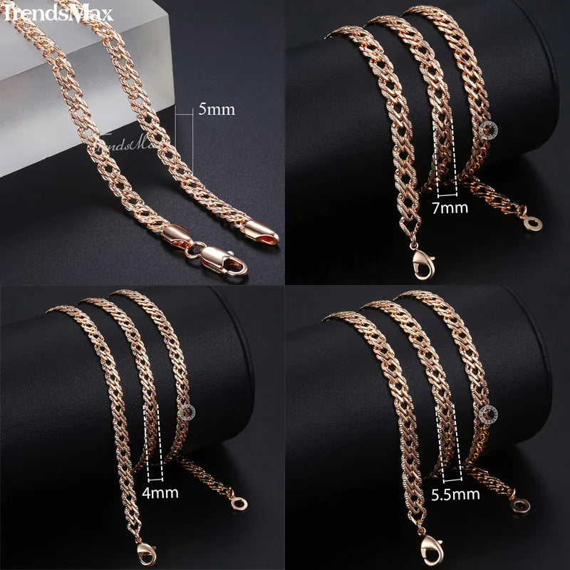 Trendsmax Necklaces for Women Men 585 Rose Gold Color Venitian Curb Link Chain Necklace 45cm 55cm 60cm Fashion Jewelry KGN453