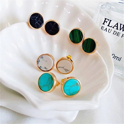 Fashionable geometric round earrings popular vintage studs exquisite stone earrings accessories gift