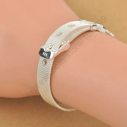 Fashionable Belt Design Pure 925 Sterling Silver Fine Jewelry Bracelet 2 Size Options For Woman Man