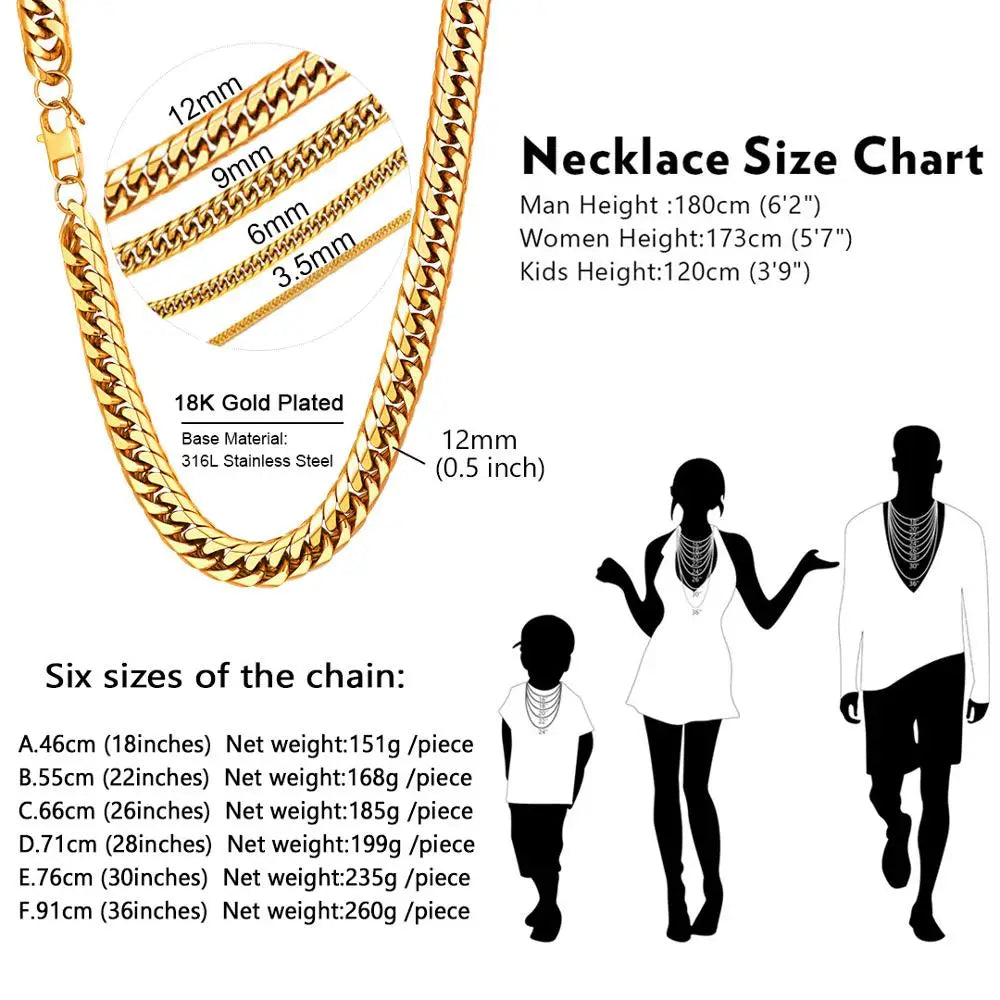 U7 Stainless Steel Chunky Thick Miami Cuban Chain Necklace 6/9/13mm 14-30inches Simple Daily Jewelry