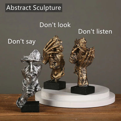 Nordic Vintage Silence Is Gold Statue Resin Thinker Sculptures Figurines Home Decor Resin Craft Office Decor Modern Art Estatua