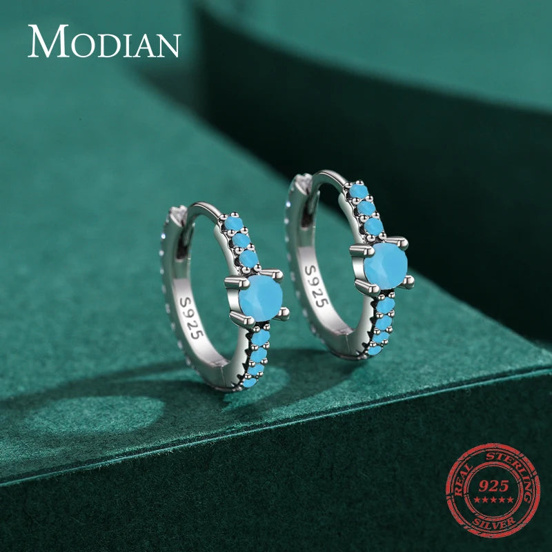 MODIAN Vintage Natural Turquoise Hoop Earrings Solid 925 Sterling Silver Luxury Trendy Earring For Women Wedding Jewelry Brincos