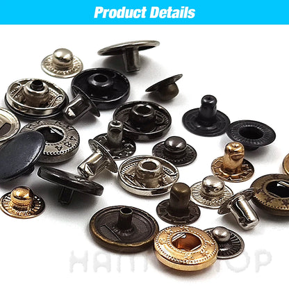 50set Snap Fasteners Metal Snaps Press Button Studs Optional Installation Tools Kit For Leathercraft Clothes Garment Bags Shoes