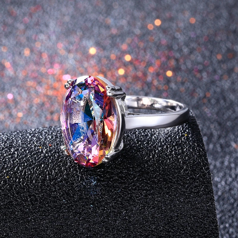 Fashion Women's Jewelry S925 Silver Ring Mystic Fire Rainbow Topaz Rings Promotion Elegant Wedding Jewelry anillos Party Gift