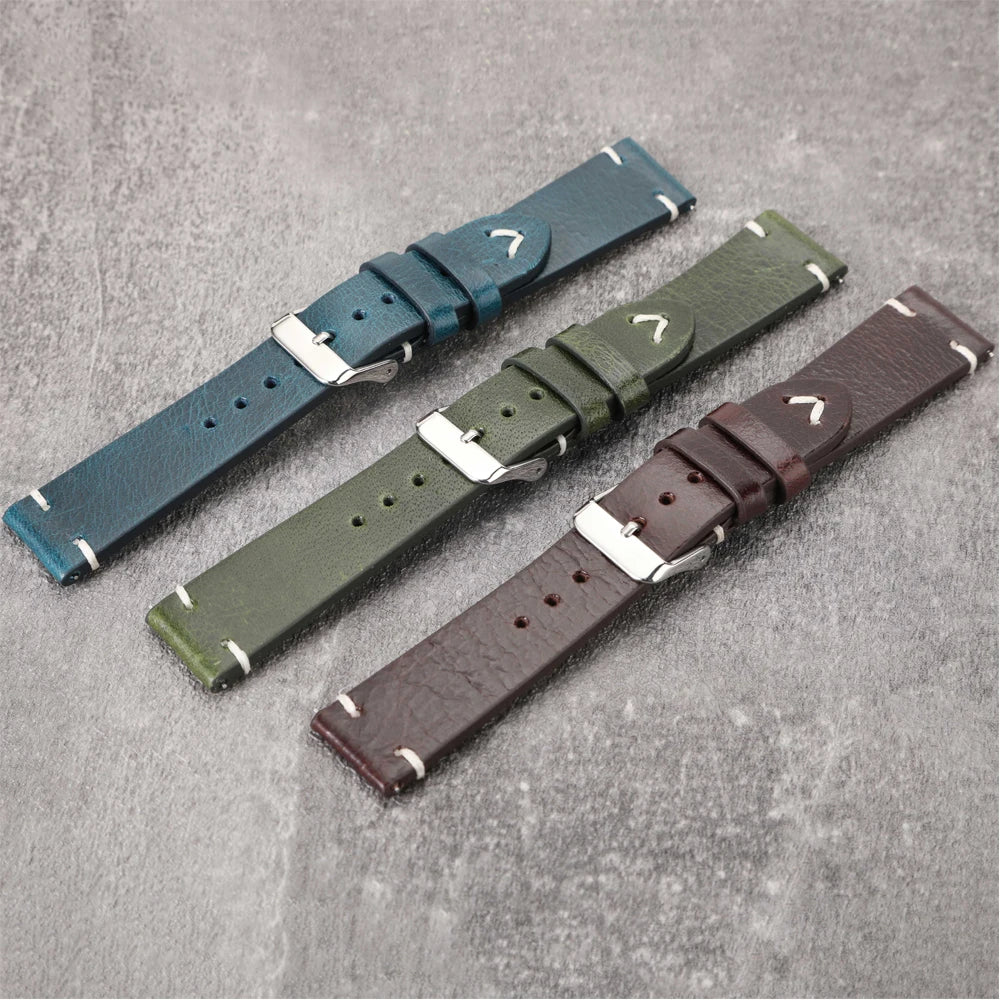 New Oil Wax Leather Watch Strap 18mm 19mm 20mm 22mm Vintage Watch Band Black Blue Brown Available Handmade Watchband Accessories