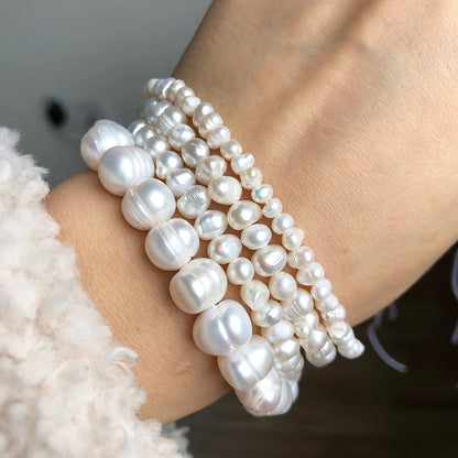 Natural White Freshwater Pearls Beads Irregular Round Cultured Pearls For DIY Women Handmade Bracelet Accessories 15''inches