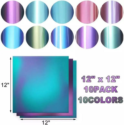 Chameleon Heat Transfer Vinyl Iron on Vinyl htv 12"×12" /30cmx30cm10packs Gradient Change Color HTV for t-Shirt.