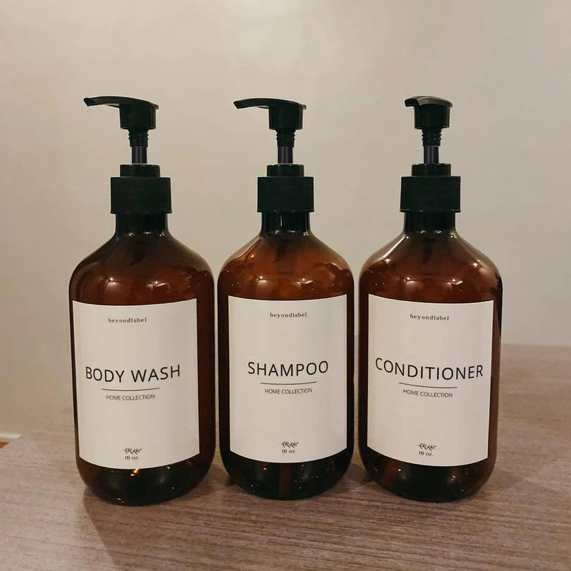 Refillable Amber Shampoo Shower Gel Empty Bottles with Pump Shampoo Conditioner Body wash Dispenser for Hotel Bathroom 500ml