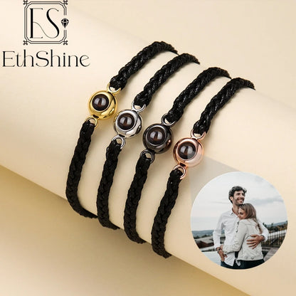 EthShine Personalized Circle Photo Bracelet Custom Projection Photo Bracelets Couple Memorial Jewelry Christmas Gift Women Men