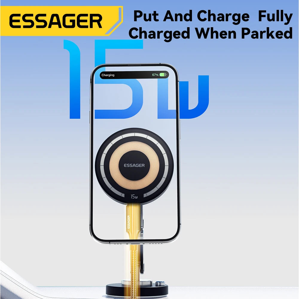 Essager Magnetic Wireless Charger Car Phone Holder 15W Fast Charging Easy Paste Mount Stand For Magsafe iPhone 15 14 13 Pro Max