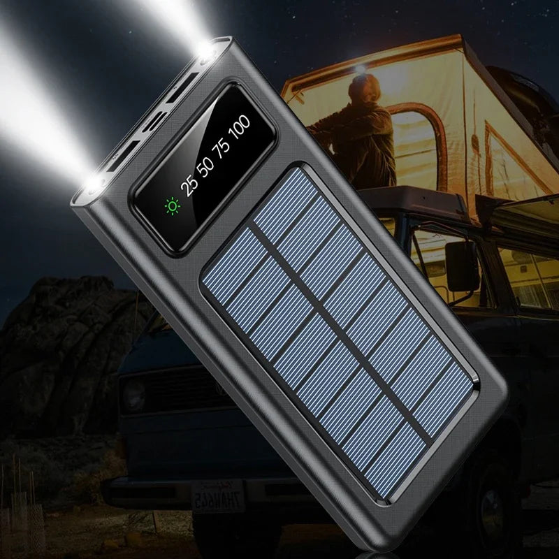 200000mah Solar Power Bank Built Cables Conveniente Fast Charging Usb Ports Charger Powerbank For Iphone Xiaomi With Led Light