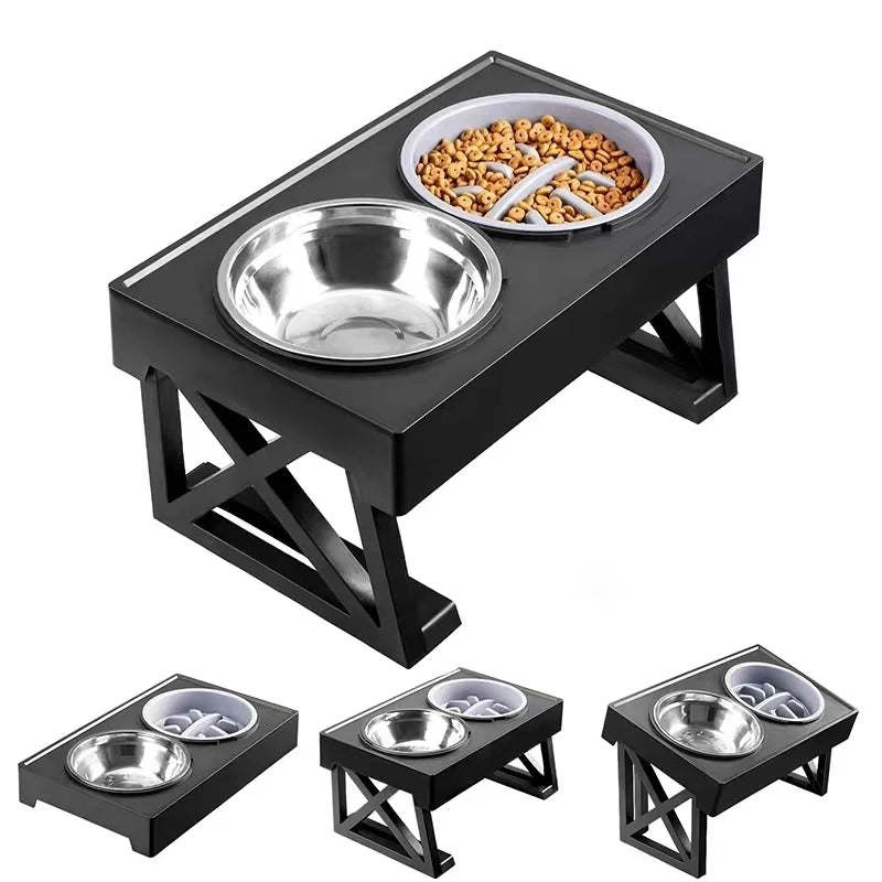 Elevated Dog Bowls 3 Adjustable Heights Raised Dog Food Water Bowl with Slow Feeder Bowl Standing Dog Bowl for Medium Large Dogs