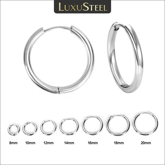 LUXUSTEEL Men‘s Hoops Stainless Steel Round Circle Earrings For Women Man Gold Silver Color Not Fade Ear Rings Male Jewelry 2Pcs