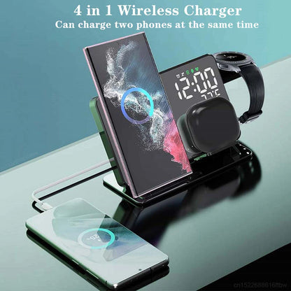 3 in 1 Wireless Charger For Samsung Galaxy Watch 6 5 Pro Fast Charging Station For Galaxy S24 S23 S22 Alarm Clock Chargers Stand