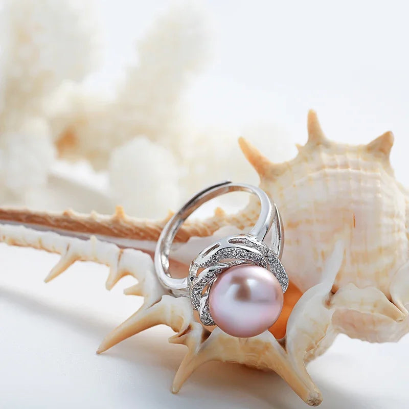 925 sterling silver jewelry on sale big natural pearl rings for women stone ring adjustable white/pink/purple pearl