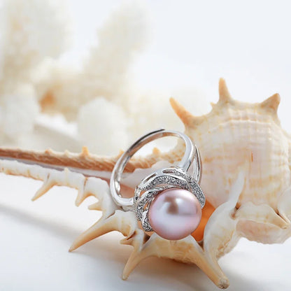 925 sterling silver jewelry on sale big natural pearl rings for women stone ring adjustable white/pink/purple pearl