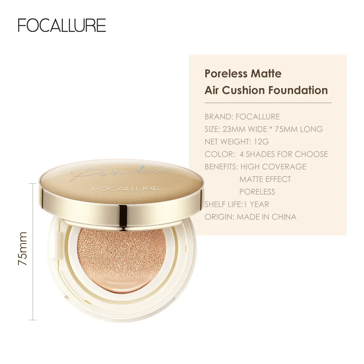 FOCALLURE Waterproof Matte Air Cushion Poreless BB＆CC Cream High Coverage Oil-control Soft Face Makeup Foundation Base Cosmetics