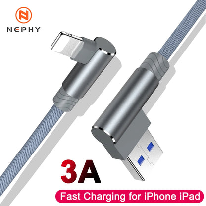 90 Degree USB Cable for iPhone 14 13 12 11 Pro Max Xs X XR 6 6s 7 8 Plus iPad Mini 3A Fast Charging Data Cord for iPhone Charger