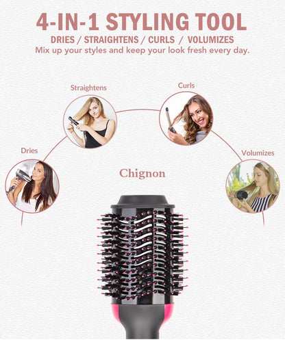 Hot Air Brush Multi-Function Hair Dryer Straightener Curler Comb One Step Professional Salon Hair Styler and Volumizer Ion Blow