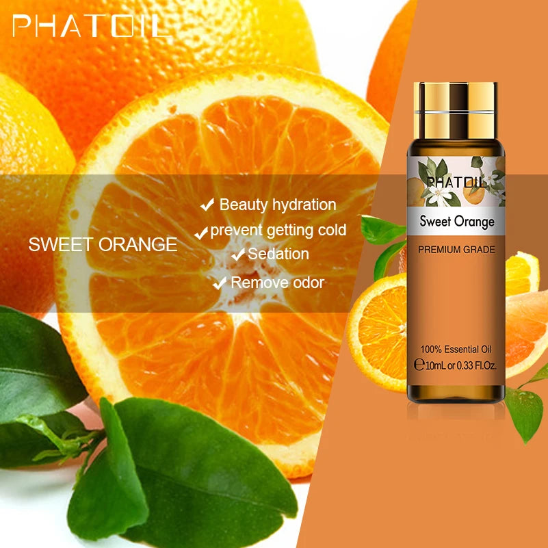 PHATOIL 10ml Sweet Orange Pure Essential Oils with Droppers  for Humidifier Oil Diffuser Myrrh Pine Needles Tangerine Thyme