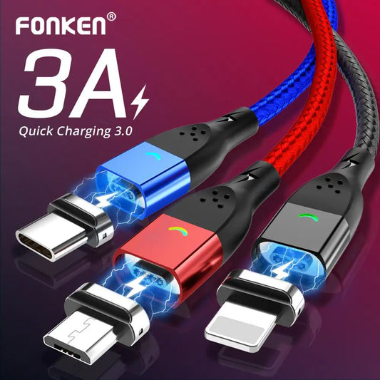 FONKEN Magnetic Cable Micro USB Type C Magnetic Charging Cables Magnetic Charger for iPhone Samsung Huawei Xiaomi Quick Charge