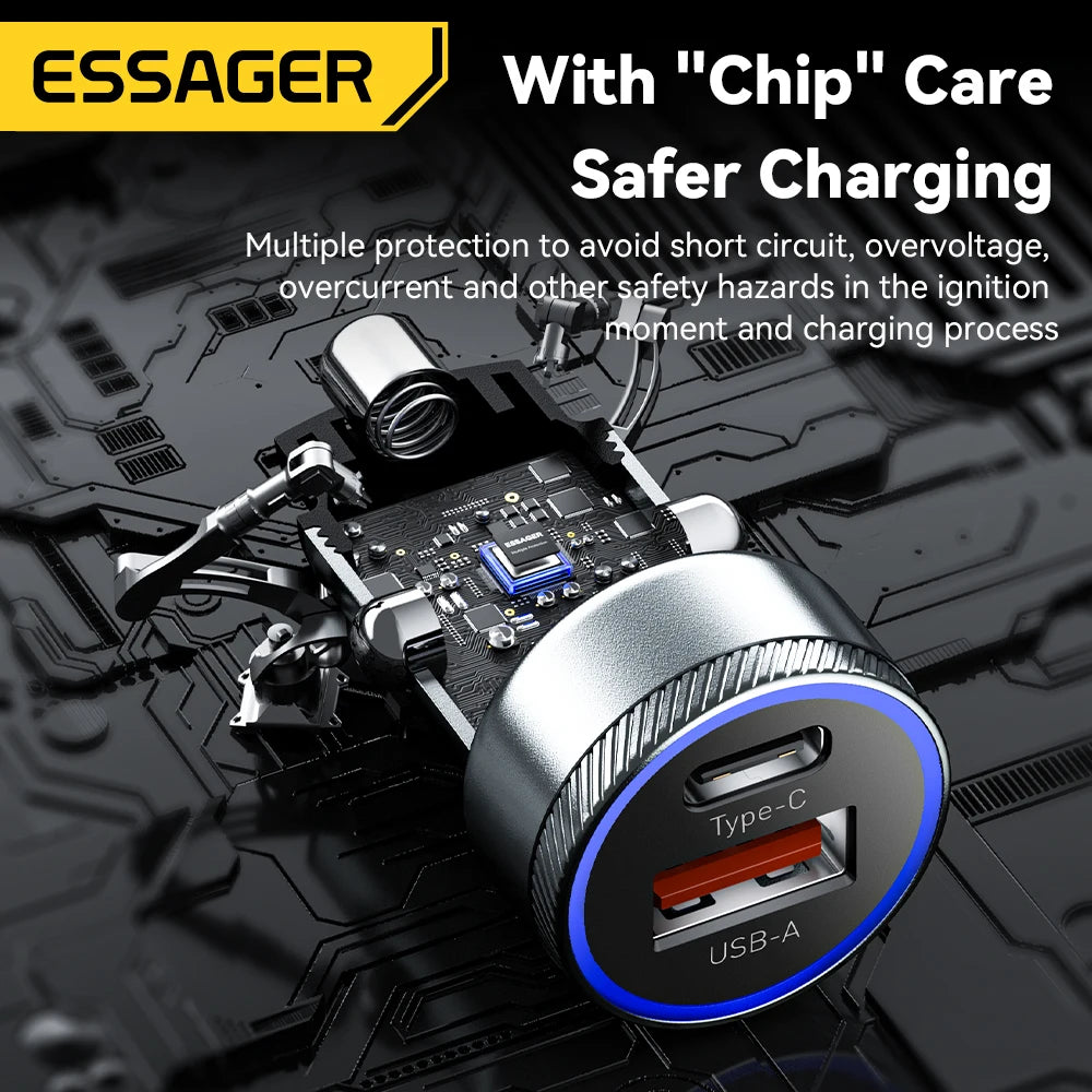 Essager 54W Car Charger 5A Fast Charging Type C Quick Charge 3.0 QC PD 3.0 SCP USB Car Charger For Xiaomi Samsung Iphone Charger