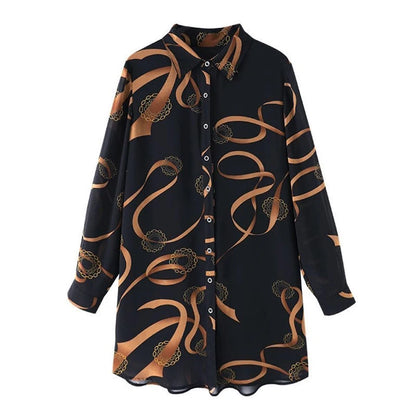 2022 New Summer Soft Comfortable Blouse for Women Lapel Button Up Loose Casual Chiffon Shirt Printed Long Sleeve Midi Cardigan