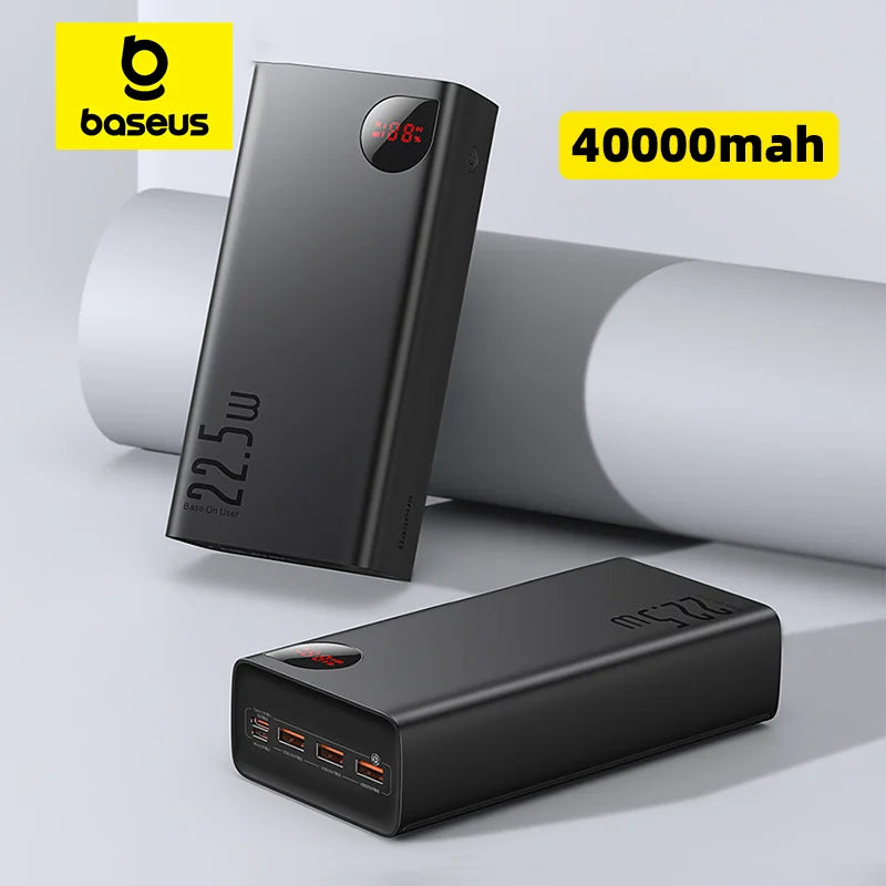 Baseus Power Bank 40000mAh 22.5W Fast Charge PD 20W Fast Charging Portable Charger External Battery For Xiaomi iPhone 15 14 13