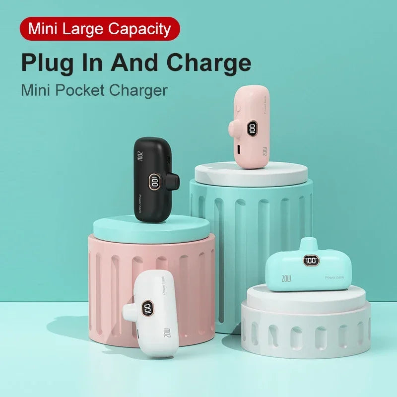 5000mAh Mini Power Bank for IPhone Charger 5000mAh High Capactity Mini Capsule Power Bank Digital Display 20W Fast Charging