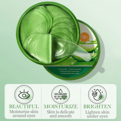 80g (60Pcs/30Pairs) Aloe Vera Smooth Eye Masks Hydrating Anti-Aging Beauty Health Collagen Soothing Firming Moisturizing Care