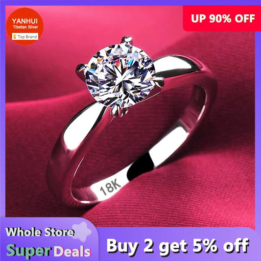 With Credentials Pure White Gold Color Tibetan Silver Rings for Women Round 8mm 2ct Cubic Zircon Rings Wedding Band Gift Jewelry