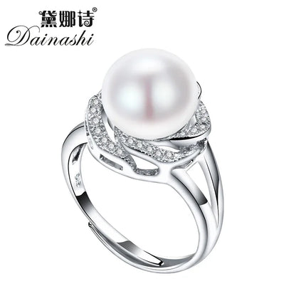 925 sterling silver jewelry on sale big natural pearl rings for women stone ring adjustable white/pink/purple pearl