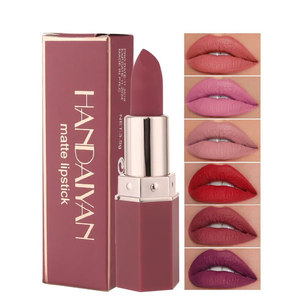 HANDAIYAN 6 Colors Matte Lipstick Beauty Lip Gloss LippenstiftTinted Balm 24 Hours Waterproof Free Shipping Makeup