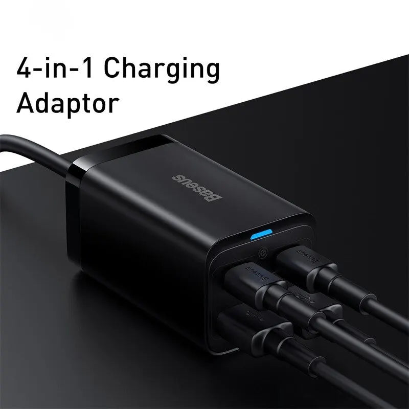 Baseus 65W GaN Charger Desktop Fast Charger 4 in 1 Laptop Phone Charger Adapter For iPhone 15 14 13 Pro Max Xiaomi Samsung