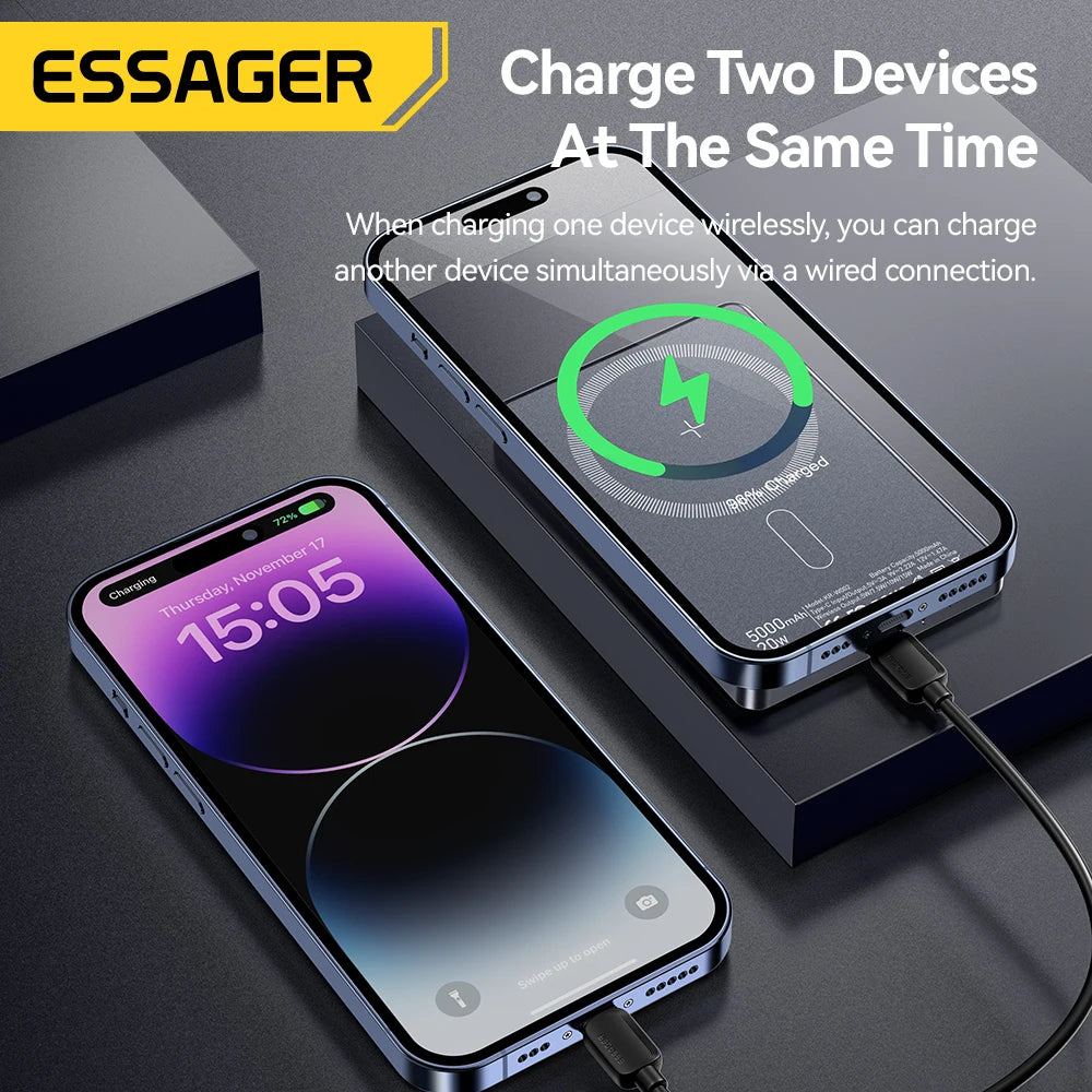 Essager Thin Wireless Power Bank 5000mAh Fast Charge Powerbank Magnetic Portable External Battery Charger for iPhone 15 14 13 12