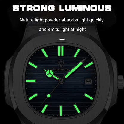 POEDAGAR Luxury Watch Business Waterproof Male Clock Luminous Date Stainless Steel Square Quartz Men Watch reloj hombre 2024 New