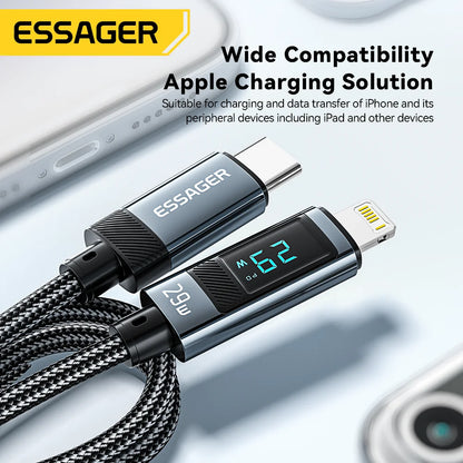 Essager USB Type C Cable for iPhone14 13 12 11 Pro Max PD 29W Fast Charging Wire for iPhone Charger Cable Digital Display Cable