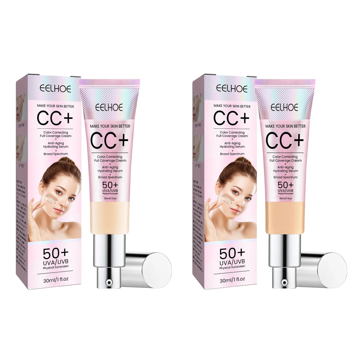 EELHOE Foundation CC Cream Waterproof Concealer Full Coverage Natural Oil-Control Whitening Cosmetics Long Lasting SPF 50 Makeup