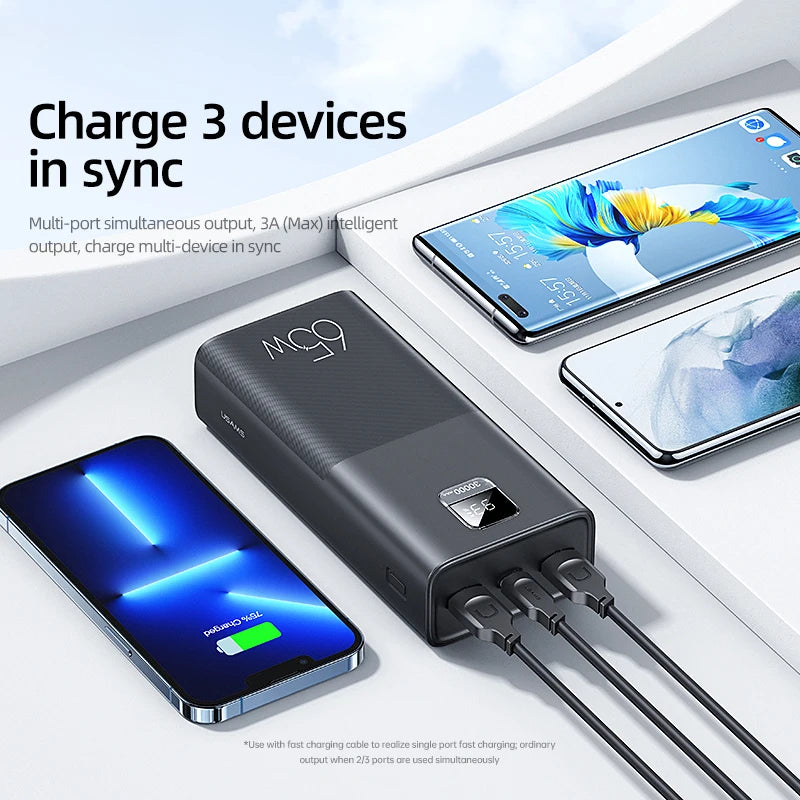 USAMS 65W Power Bank 30000mAh PD Quick Charge SCP FCP Powerbank Portable External Battery Charger For Phone Laptop Tablet Mac